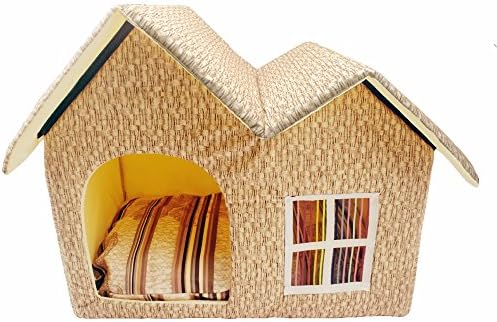 Kennel Dog Cat House Pet Bed Winter Hut Lightweight Animal Shelter Indoor Luxury Sponge Doggy Warm Cushion Soft Mat Pet Supplies 50X40X45cm,Gold Greatlpk