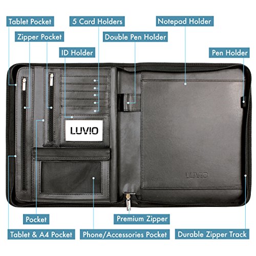 LUVIO Padfolio Portfolio with Bonus Writing Pad, Professional Interview PU Leather Padfolio with Zippered Closure, Interior 10.1 Inch Tablet Sleeve - Thumbnail 2