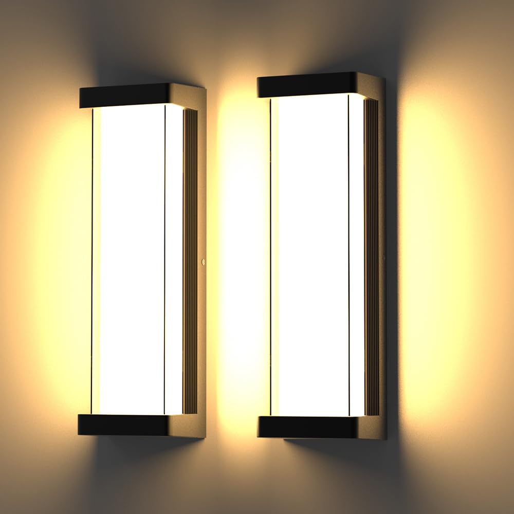 Photo 1 of 10%-100% Dimming Modern Outdoor Wall Light 2Packs, 16in 3000K LED Dimmable Porch & Patio Wall Light Fixture,Black Aluminum&Dual PC Wall Lights for Garage Living Room Courtyard House(2Packs 3000K)