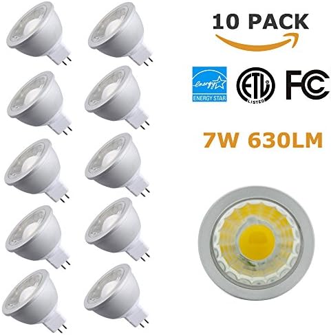 NICKLED MR16 7W COB Led Bulbs, 630lm, Dimmable LED Recessed Spotlight Compatible with 98% Electronic Transformer, 50W halogen Bulb Equivalent（10 Pack）