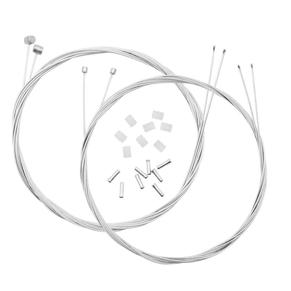 JustYit 1 Set 2M Bicycle Brake Cable Mountain Bike Brake Cable Bike Gear Shift Cable with Cable End Crimps Caps and Donuts Ideal for Mountain Road Bike Universal Bicycle