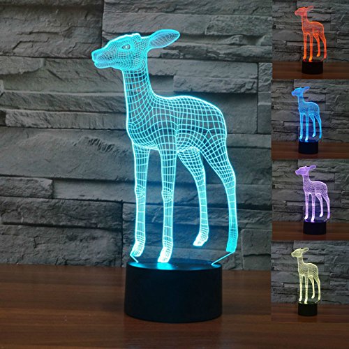 SUPERNIUDB 3D Cute Deer Night Light LED USB 7 Color Change LED Table Lamp Xmas Toy Gift