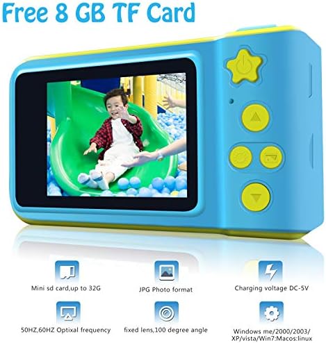 Kids Digital Camera HD 1080P with Free 8GB TF Card Children Camera with 2.0 Inch Screen Toy Camera for Boys Girls Birthday Gifts Learn Sports Camera with 5 games