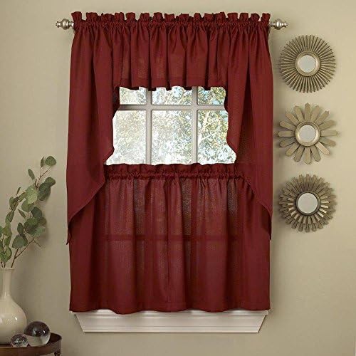 Ribcord Solid Color Kitchen Tier Curtain Pair, 54W x 36L, Wine