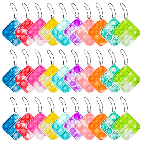 OMGJS 30 Pcs Simple Fidget Toy Pop Fidget Toy Mini Stress Relief Hand Toys Keychain Toy Push Pop Bubble Wrap Pop Anxiety Stress Reliever Office Desk Toy for Easter Basket Stuffers