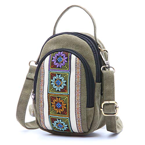 Vintage Embroideried Cute Mini Crossbody Bag for Women Small Handbags wallet bag Cell-phone Pouch Coin Purse (B1 Army green)