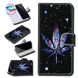 Urhause Case Compatibel met Galaxy A70 Case Glossy PU Lederen Portemonnee Cover met Kaartsleuven Cover Marihuana Cartoon…