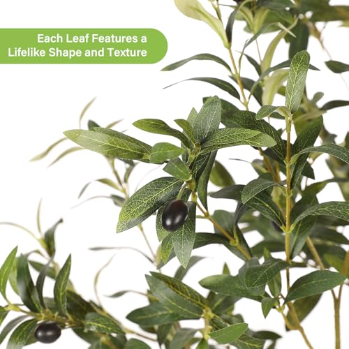 FEELEAD Olive Trees Artificial Indoor 6ft with Planter – Faux Olive Tree with Natural Wood Trunk & Realistic Leaves, 6 Feet Tall Fake Olive Tree for Home Office Decor, Tall Faux Tree for Living Room