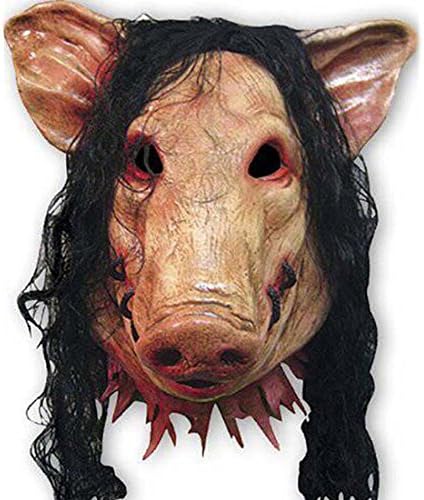 LIFEET Saw Scary Pig Mask with Hair for Halloween Costume Super nausea Make-up Party Decoration Latex Pig Mask