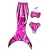 Kids Girls Swimmable Mermaid Tail Sea-maid Bikini Swimwear Swimming (8-9Years, Rose Red)
