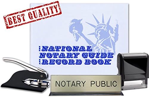 Notary Journal, Self Inking Stamp, Black Pocket Seal Embosser, and Notary Public Desk Sign Bundle | Kansas