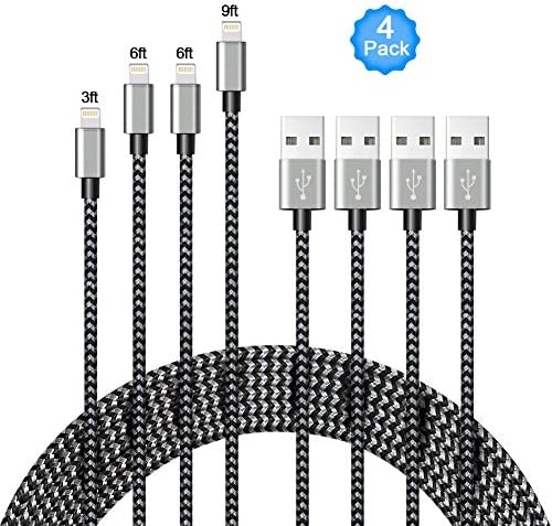A8 POWER Lightning Cable,4 Pack 3FT 6FT 6FT 9FT Nylon iPhone Charger Cable USB Cord Charging Charger for iPhone,iPad,iPod