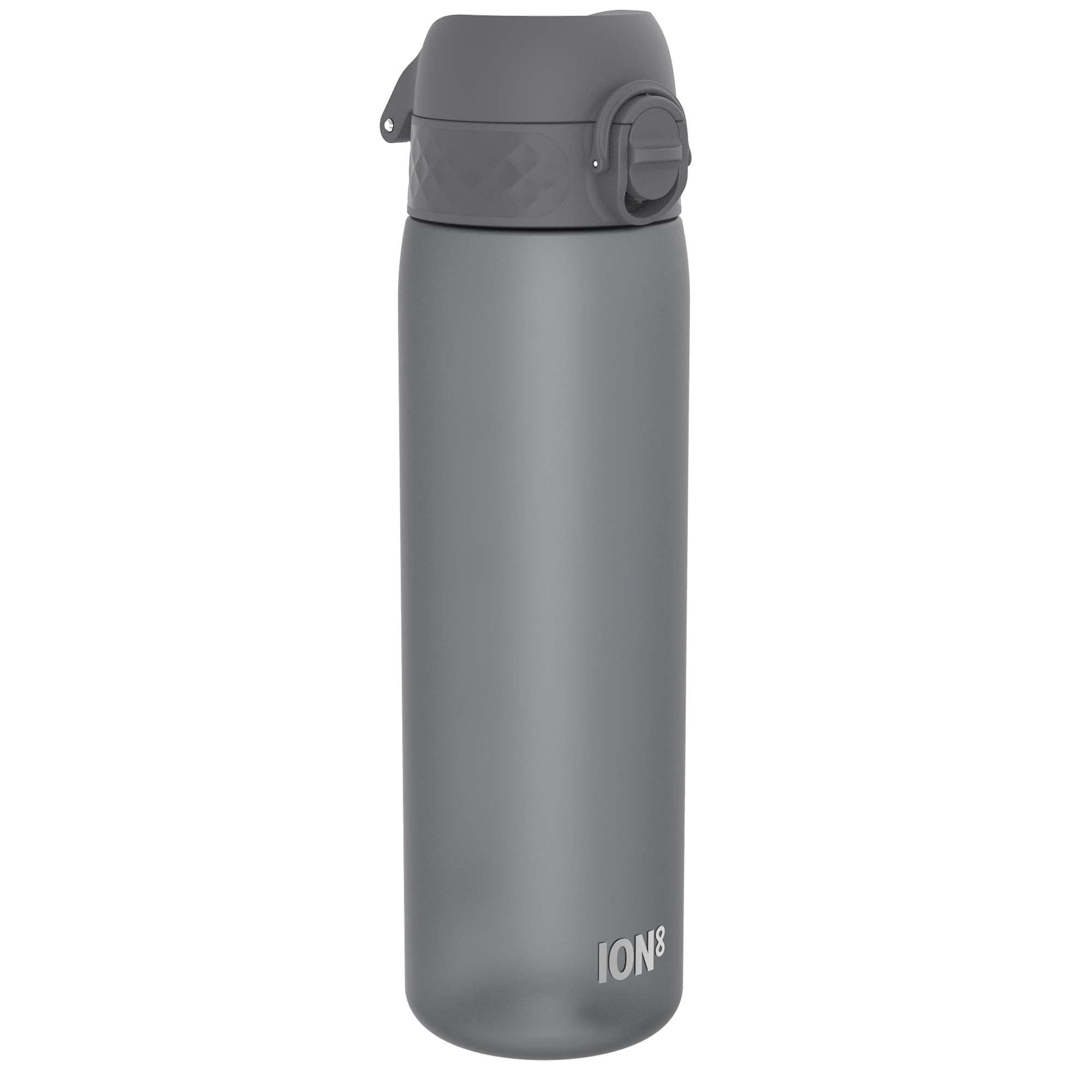 Ion8 Water Bottle, 500 ml/18 oz, Leak Proof, Easy to Open, Secure Lock, Dishwasher Safe, BPA Free, Hygienic Flip Cover, Carry Handle, Fits Cup Holders, Easy Clean, Carbon Neutral, Grey