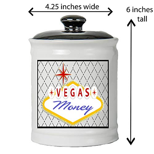 Tumbleweed - Las Vegas - Vegas Money - Colorful Round Ceramic Jar With Black Lid -
