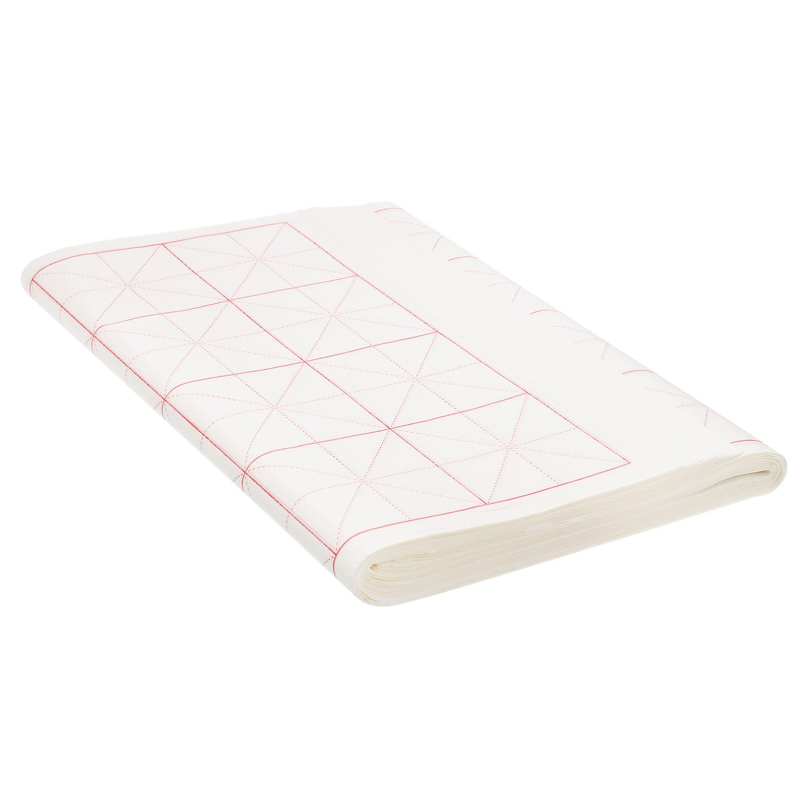 PATIKIL Xuan Paper, 100 Sheets Rice Paper with 3" Grid for Calligraphy Practice, Painting, Drawing, Half Raw Ripe Xuan, 12"x24" (White Paper Red Line)