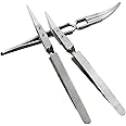 YTgilo 3PCS Stainless Steel Reversed Tweezers Anti Magnetic and Anti Acid Precision Clamping Pointed Elbow Silver Shank Clamping Ceramic Tweezers For Tweezing Electronic Components Clamping Coils