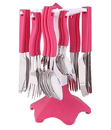Vittamix Stainless Steel Plastic Cutlery Spoon Set of 24 Pcs (Pink)