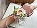Yokoke Artificial Peony Silk Flower Boutonniere Bouquet Corsage Wristlet Vintage Fake Succulent Plants Champagne Corsage for Wedding Decor 2 Pc (Wristlet)