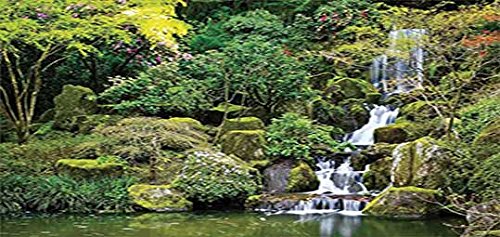 Pencil Pen Holder,Country Home Decor,Printed Ceramic Pencil Pen Holder for Desk Office Accessory,Pond in Asian Style Garden Arboretum Trees Bush Foliage Rocks Waterscape Picture