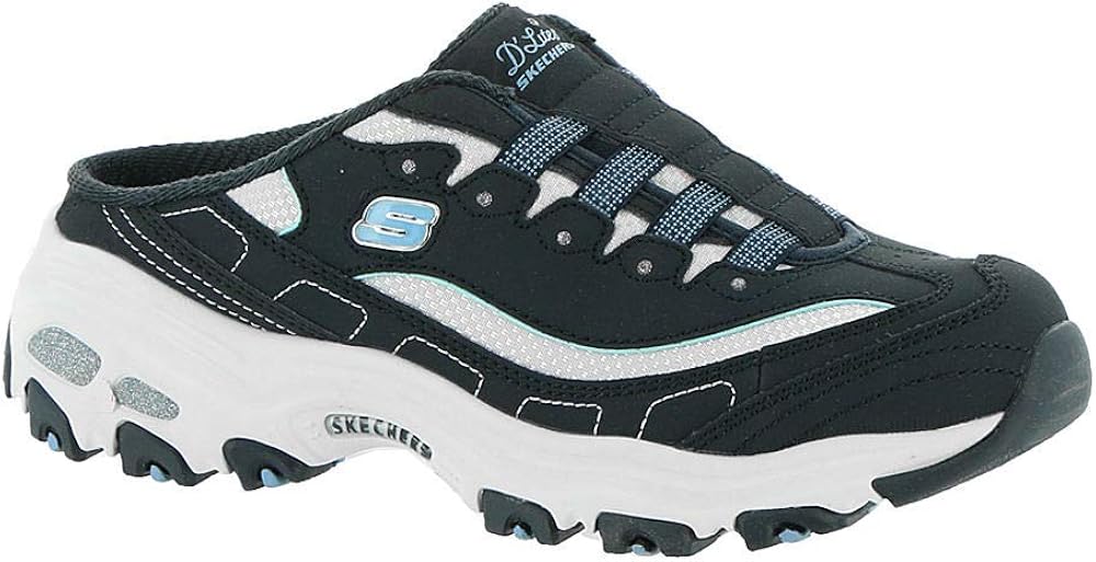 Skechers D'Lites Set in Stone Womens Slip On Sneaker Clogs Black/White