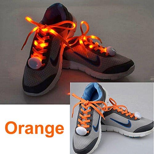 MAXCRUY LED Light Shoelaces - 1Pair High Visibility Soft Nylon Light Up Shoelace with 4 Modes Rainbow Colors for Night Safety Running Biking, Cool Disco Party, Cosplay, Hip-hop Dance (Orange)