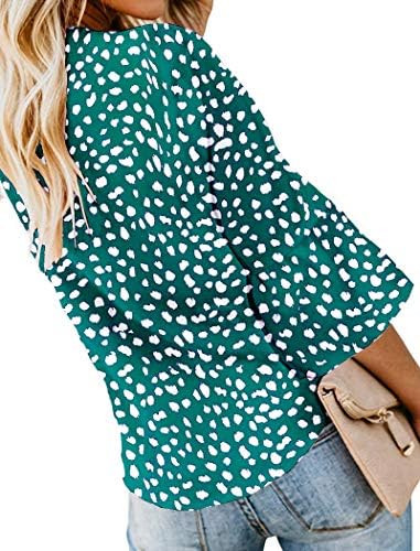 Kancystore Womens Button Down V Neck Tie Knot Front Tops 3/4 Sleeve Chiffon Casual Blouse Shirts 2 Kancystore Womens Button Down V Neck Tie Knot Front Tops 3/4 Sleeve Chiffon Casual Blouse Shirts