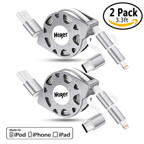 2pack miger 3.3 feet(1 meter) retractable charge and sy…
