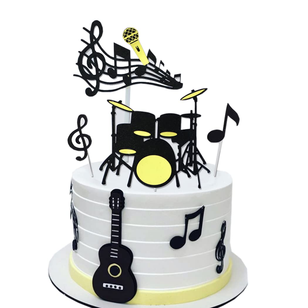 Borsgye 40 PCS Guitar Cake Toppers Music Note Cupcake Toppers Letters Happy Birthday Cake Topper Birthday Cake Toppers Musical Symbol Cupcake Decor for Musician Rock Theme Party – Drums