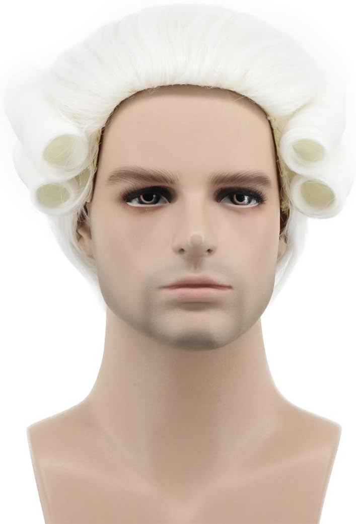 Karlery Judge Colonial Man Long Wave White Wig Halloween Costume Cosplay Wig - Image 3
