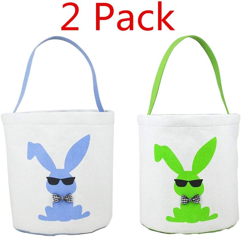 Easter Basket Easter Bag for Kids Easter Hunt Bag Gift Toy Bucket Tote (Green & Blue - 2pcs)