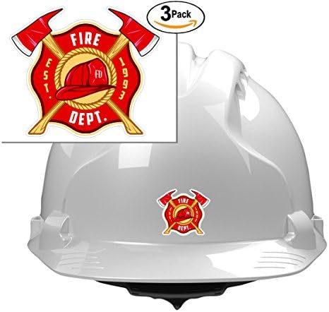 (3) firefighter dept est 1993 axes red 2x2 fireman construction toolbox lunchbox symbol love humor america united states color sticker state decal vinyl - Made and Shipped in USA