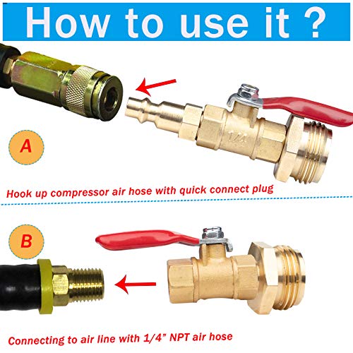 WHK RV Winterize Blowout Adapter,Blow Out Plug with 1/4 Inch Male Brass