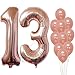 Rose Gold 13 Number Balloons, Large, Pack of 12 | 1 and 3 Foil Mylar Rose Gold Number Balloons | 13th Birthday Decoration Party Supplies Pack, 13 Year Old Anniversary, Wedding