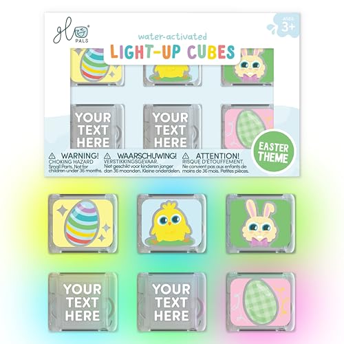 Glo Pals Personalized Hoppy Easter Water-Activated Light-Up Cubes Bath Toy – 6 Pack Easter Basket Stuffers for Kids, Custom Name Light Up Bath Cubes, Sensory Bath Toys, Easter Toys for Toddlers