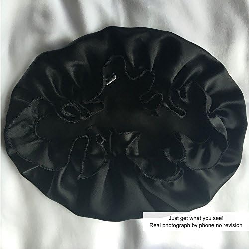 JULY SHEEP Silk Night Cap Silk Sleep Bonnet Head Cover for Hair&amp;Scalp Beauty,Pefect Black,1pc