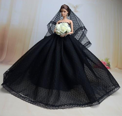 Barbie Black Fashion Royalty Princess Dress/Clothes/Gown+Veil For Barbie Doll