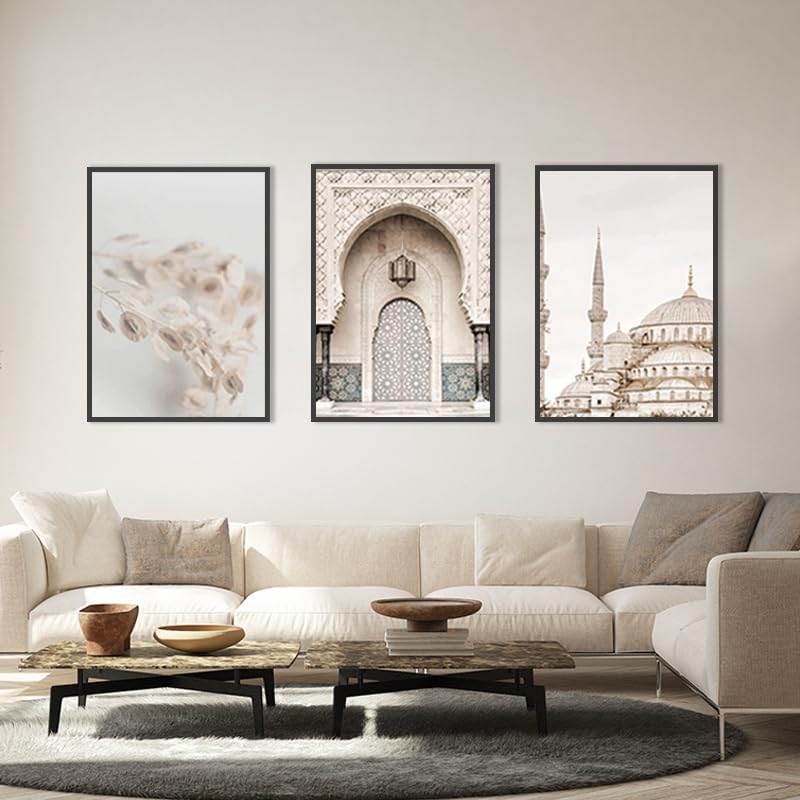 QPLGTU Islamic Canvas Painting Set, Marble Arabic Art, Living Room and Bedroom Decoration, Wall Poster Background, Frameless (Style 8, 30x40cm*3)