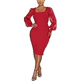 acelyn Women 2025 See Through Mesh Long Sleeve Bodycon Dresses Solid Color Party Night Club Cocktail Pencil Midi Dress