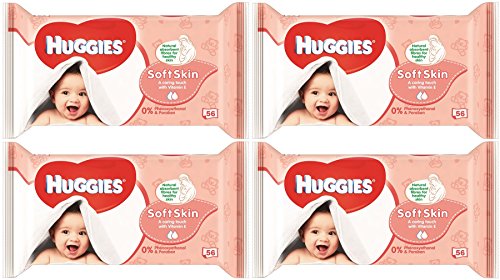 Huggies Soft Skin Baby Wipes, with Vitamin E, 56 Count (Pack of 4) Total 224 Wipes