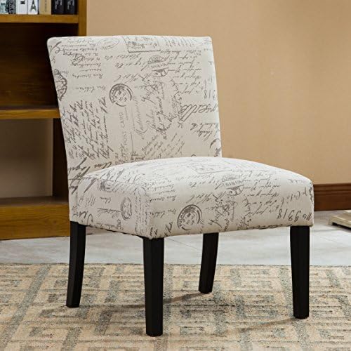 Roundhill Furniture Botticelli English Letter Print Fabric Armless Contemporary Accent Chair Single