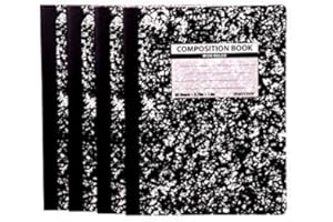 Mintra Office Composition Books - Sturdy Flexible Cover (4 Pack, Black Marble Comp - Wide Ruled)