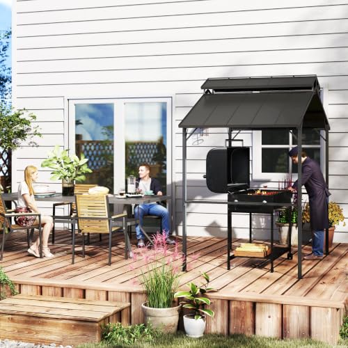 Outsunny 8x5 Hardtop Grill Gazebo with Double Metal Roof & Storage Shelves image 24