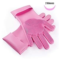 Lermende Kitchen Gloves, Silicone Glove Dish Washing Reusable, Heat Resistant, for Household Cooking Baking BBQ Oven/Dish Washing/Kitchen/Bathroom/Pet Care (1.Pink)