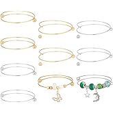 OLYCRAFT 10Pcs 2.5 Inch Expandable Bangle Bracelets with Removable Ball Bead Gold Silver Stainless Steel Wire Bracelet Adjustable Bangle Bracelet Blank Cuff Bracelets for Jewelry Making