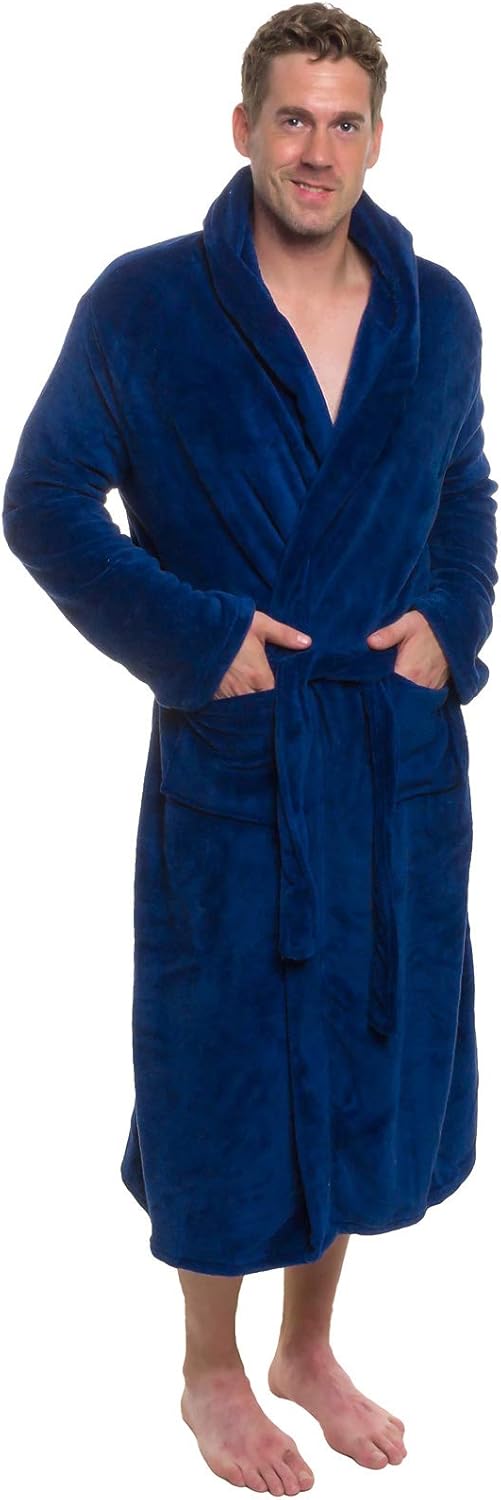 Ross Michaels Men's Hooded Robe - Plush Shawl Kimono Bathrobe for Men at  Men’s Clothing store