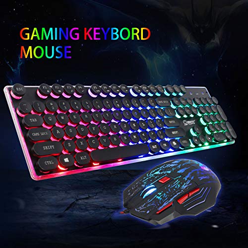 EEEKit 2in1 Rainbow LED Gaming Keyboard and Mouse Combo Set, Multi-Colored Backlight for PS4 / Xbox One/Windows PC Gamer Desktop, Computer
