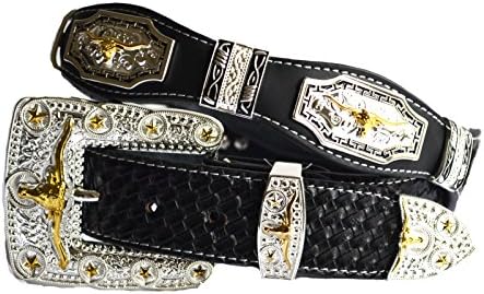 western men longhorn golden texas leather concho belt
