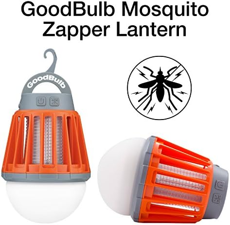GoodBulb Mosquito Zapper - Bug Zapper Light - Waterproof Lantern - Camping Accessories - 1 Watt LED Bulb - 2000mAh USB Lantern - Retractable Hook (Orange)