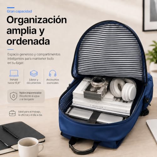 Mochila Impermeable 35L para Hombre con Puerto USB y Compartimento para Laptop 16", Ligera y Ajustable para Viaje | Múltiples Bolsillos, Ideal para Trabajo, Universidad y Uso Diario