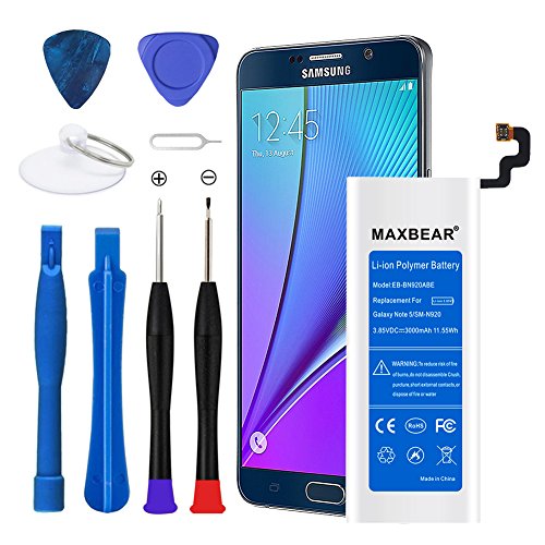 Galaxy Note 5 Battery,MAXBEAR 3000mAh Li-Polymer Built-in Battery EB-BN920ABE Replacement for Samsung Galaxy Note 5 SM-N920 N920T N920A N920P N920V with Free Tool.